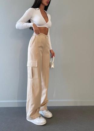 Стильні штани карго з високою посадкою з кишенями вільного прямого крою модні трендові