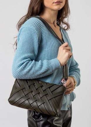Сумка жіноча маленька зелена з декоративним плетінням 6485-a s