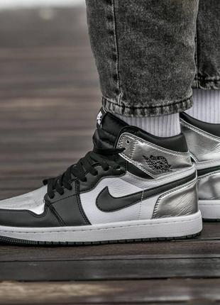 Мужские кроссовки nike air jordan 1 high black silver 42-43-44-45