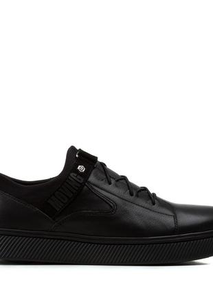Кеды мужские кожаные повседневные стильные черные на шнуровке 25092 фото