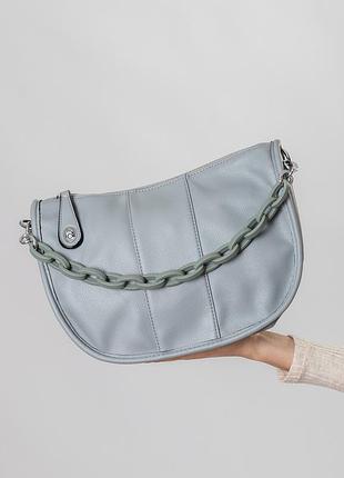 Сумка серая кожаная с пряжкой 6413-c s