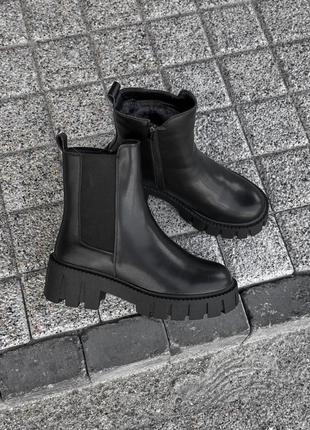 Зимние женские ботинки челси ботинки в черном цвете кожаные маломерят от украинского производителя 🤩🤩🤩2 фото