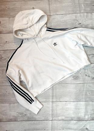 Худи толстовка кенгуру кофта с капюшоном широкая короткая оверсайз объемная укороченная полоска полоски адидас adidas