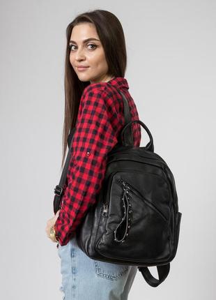Рюкзак жіночий чорний місткий із бічними кишенями сумка 6463 s2 фото