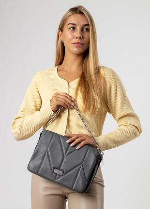 Сумка женская стеганая серая сумка 6659-a s