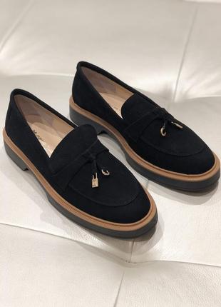 Лоферы женские черные натуральный нубук стильные туфли на низком ходу турция 9049 mario muzi 29991 фото