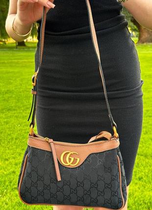 Женская сумка gucci black/brown, grey/brown6 фото