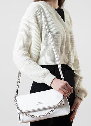 Сумка белая кожаная с пряжкой 6376-a s