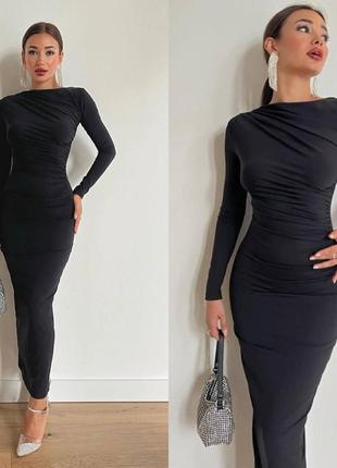 Сукня плаття женские миди длинное чорное платье1 фото
