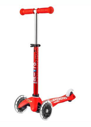 Самокат micro серии "mini deluxe" - красный (до 50 kg, 3-х колесный, led), самокат для девочки
