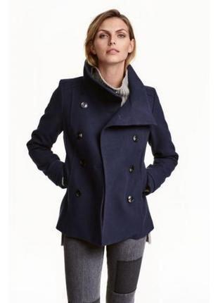 Синее полупальто жакет пиджак h&m модное, стильное трендовое пальто полупальто куртка