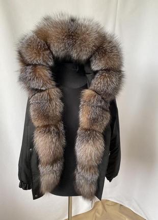 Зимняя куртка, бомбер с натуральным трендовым мехом bluefrost блюфрост в золотистой расцветке2 фото