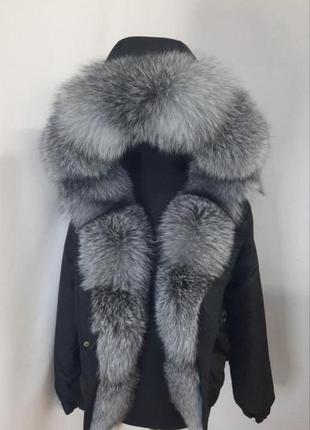 Зимняя куртка, бомбер с натуральным трендовым мехом bluefrost блюфрост в серебристой расцветке6 фото