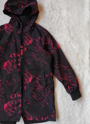 Чорна червона двостороння довга демі куртка з принтом написами парка жіноча чоловіча3 фото