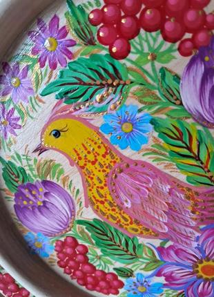 Декоративная тарелка с петриковской росписью4 фото