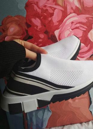 Белые текстильные кроссовки кеды носок4 фото