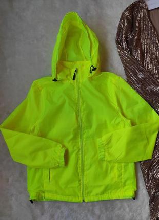 Жовта світловідбивна кислотна коротка куртка бомбер зі змійкою плащівка утеплена курточка демі3 фото