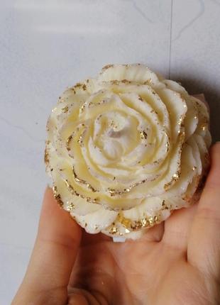 Свеча пион из соевого воска с золотым декором ручной работы декоративные формовые