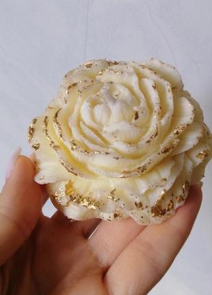 Свеча пион из соевого воска с золотым декором ручной работы декоративные формовые