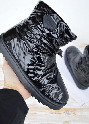 Fashion shoes дутики женские черные плащевка теплые зимние на меху сапоги ботинки