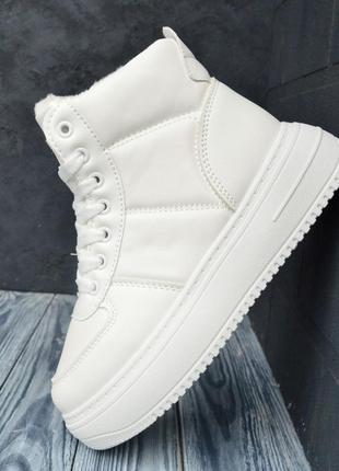 Кроссовки зимние женские ботинки сапоги белые кожаные высокие теплые с мехом отличное качество7 фото