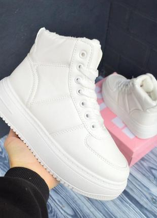 Кроссовки зимние женские ботинки сапоги белые кожаные высокие теплые с мехом отличное качество9 фото