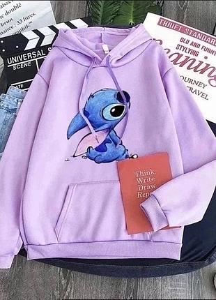 Теплый свитшот на флисе с стежкой лило и стэчь с капюшоном худи модный трендовый