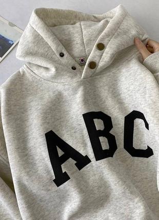 Стильный свитшот с надписью a b c оверсайз на флисе утеплен свободного кроя с капюшоном модный трендовый с карманом кенгуру4 фото