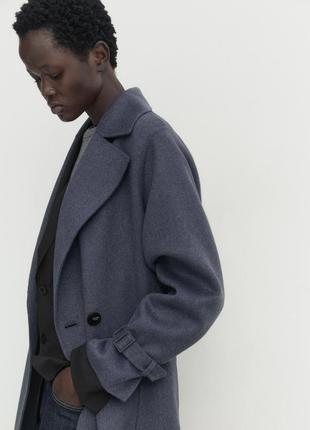 Двобортне пальто-халат на основі вовни синє нове оригінал2 фото
