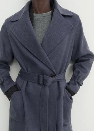 Двобортне пальто-халат на основі вовни синє нове оригінал3 фото