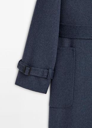 Двобортне пальто-халат на основі вовни синє нове оригінал6 фото