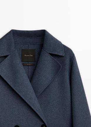 Двобортне пальто-халат на основі вовни синє нове оригінал7 фото