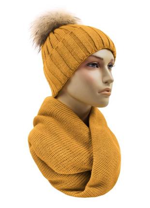 Вязаный комплект зимняя тёплая шапка и шарф снуд хомут женский к71 фото