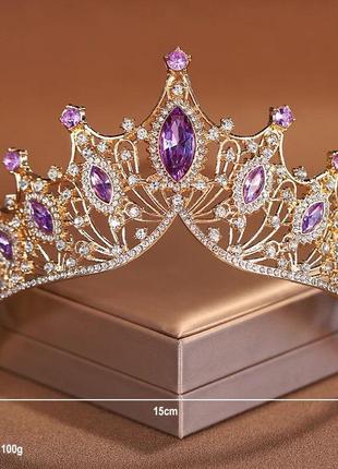 Корона діадема тіара на голову золото золота лаванда лавандова фіолетова бузкова2 фото