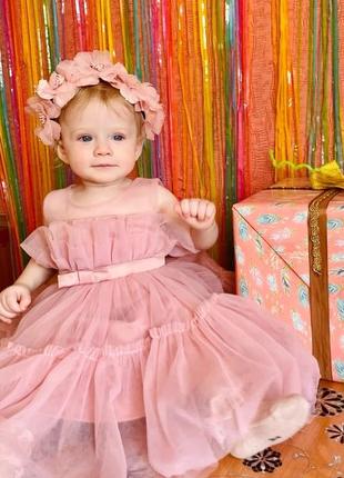 Детское пышное платье платье для девочки на 1 год годик на день рождения праздник розовая принцессы4 фото