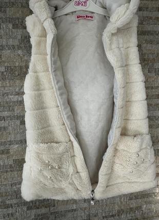 Хутряна безрукавка з вушками 8 років, 128 см жилетка7 фото