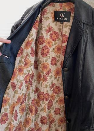 Кожаная натуральная лакированная куртка old money vintage y2k оверсайз с карманами на пуговицах осень весна3 фото