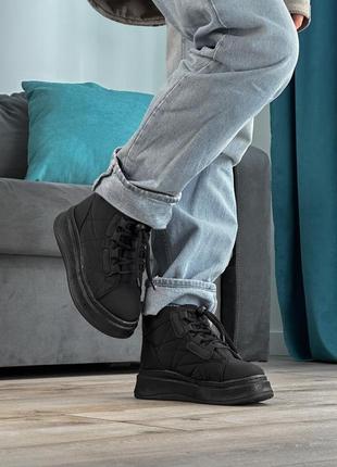 Стильні теплі та зручні чорні жіночі дутики,зимові черевики дуті,екохутро,жіноче...