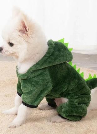 Теплая флисовая одежда для собак и кошек  динрозавр