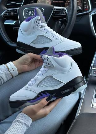 Женские кроссовки nike air jordan 5 retro white black purple 36-37-38-39-40-41