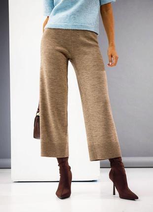 Женские бежевые вязаные брюки-кюлоты с добавлением шерсти и мохера на резинке, большие размеры 46-48, 50-528 фото