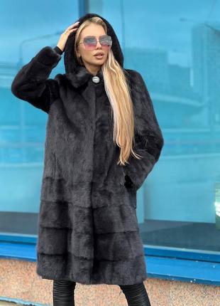 Роскошная норочная шуба черный бриллиант