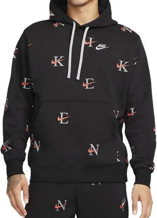 Мужское худи nike nsw aop club fleece pullover hoodie black dv9601-011