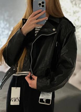 В наявності!!розпродаж!трендова укорочена косуха шкірянка zara куртка шкіряна зара кожаная кожанка xs та s розмір с