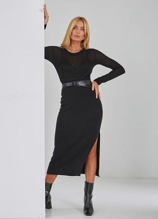 Вязанная юбка с разрезом черного цвета. модель 2435 trikobakh