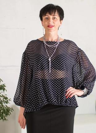 Женская шифоновая блуза в горошек.   размеры 48-562 фото