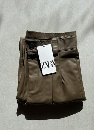 Роскошные кожаные брюки широкого кроя zara wide leg10 фото