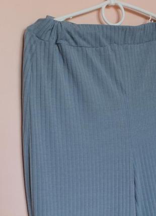 Голубые трикотажные брюки палаццо в рубчик на высокий рост, широкие брюки, широкие брюки 48-50 р.4 фото