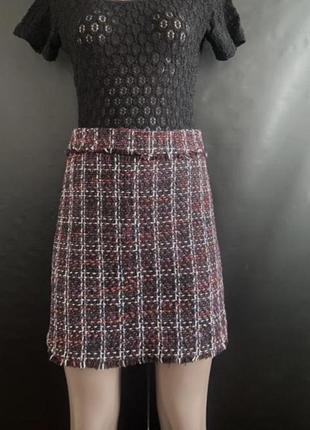 Юбка теплая юбка юбка в клетку юбка твид демисезонная юбка2 фото