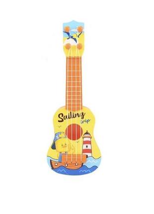 Гитара детская игрушка,  желтая уточка  - длина 25см, ширина 9 см, пластик, 4 струны (леска), от 3 лет